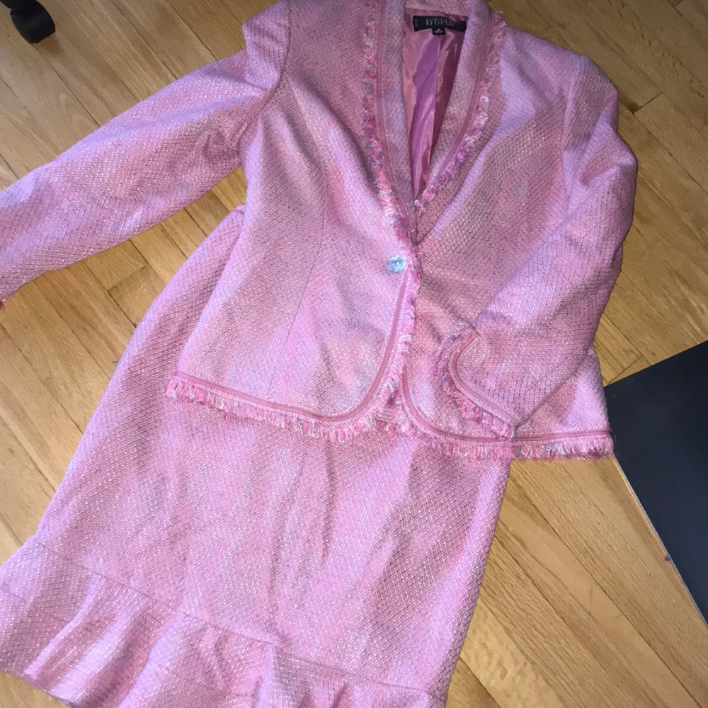 Pink Tweed Skirt Suit - Pink Ladies' Skirt
